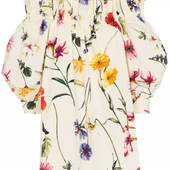 OSCAR DE LA RENTA  Off-Shoulder Floral Stretch-Cotton Blouse - White - Picture 5 of 10